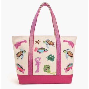 NEW America & Beyond Underwater Tales Beaded Boat Bag Sea Animals Beach Tote L